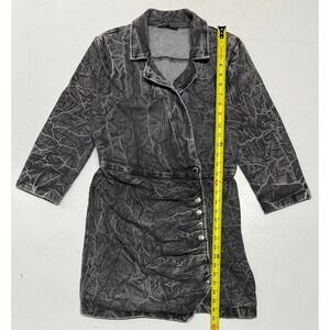 Retrofête Women's‎ Dress Black Acid Wash Denim Mini 3/4 Sleeve Collared XL